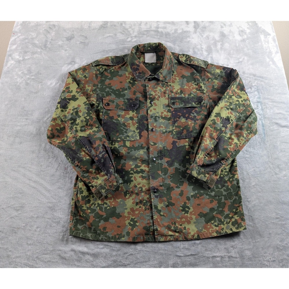 VTG German Military Flecktarn Field Shirt Mens XL Camo Zip Snap Surplus READ